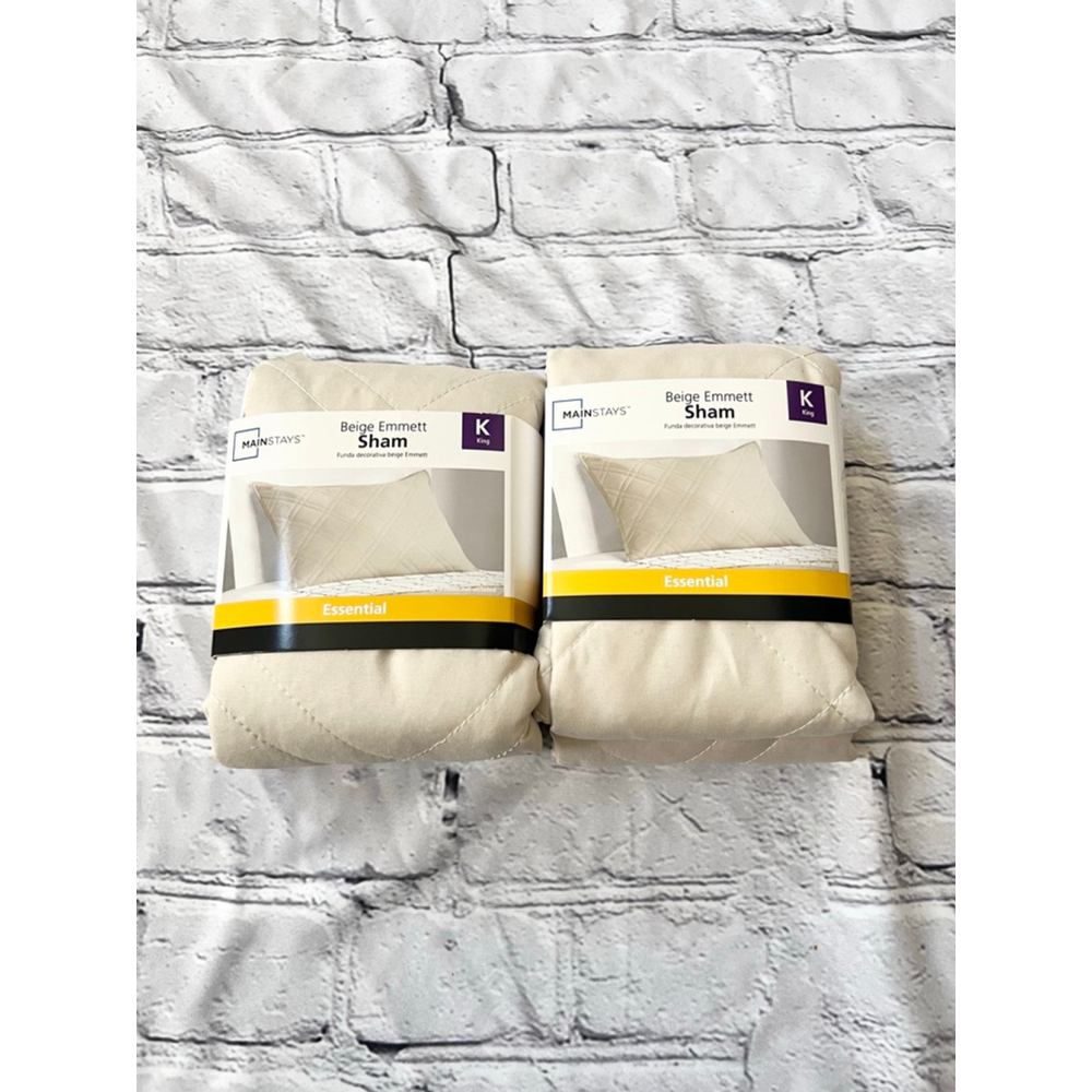NEW Mainstays Beige King Quilted Diamond Pillow Sham set of 2 - Picture 4 of 6